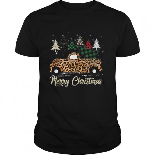 TshirtStation Merry Christmas Tree Car Vintage Leopard Shirt X