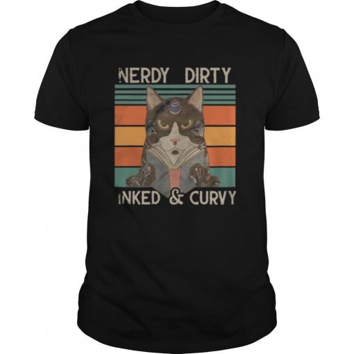 TshirtStation Nerdy Dirty Inked And Curvy Vintage Retro Cat Shirt X