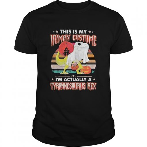 Halloween Dinosaur Ghost This Is Human Costume Im Actually A Tyrannosaurus Rex Sunset Vintage Retr Unisex 510x510 1