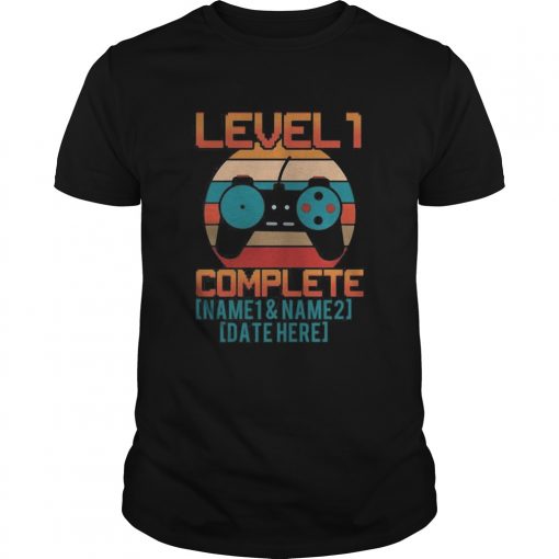 Game Level 1 Complete Name 1 And Name 2 Date Here Vintage Retro Unisex 510x510 1