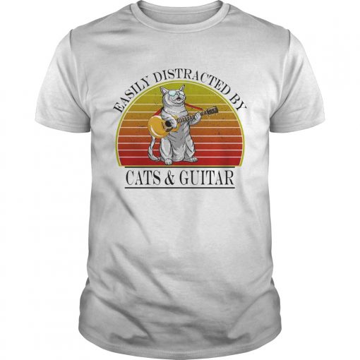 Easily Distracted By Cats And Guitar Vintage Retro Unisex 510x510 1