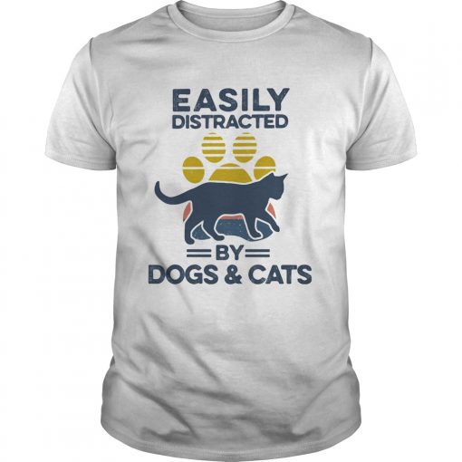 Easily Distracted By Dogs And Cats Footprint Vintage Retro Unisex 510x510 1