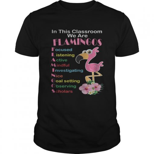 In This Classroom We Are Flamingo Focused Listening Active Mindful Shirt Unisex 510x510 1