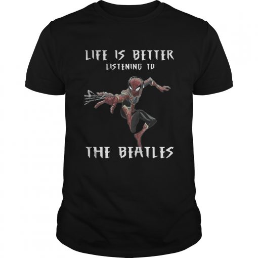 1562292686spider Man Life Is Better Listening To The Beatles Unisex 510x510 1