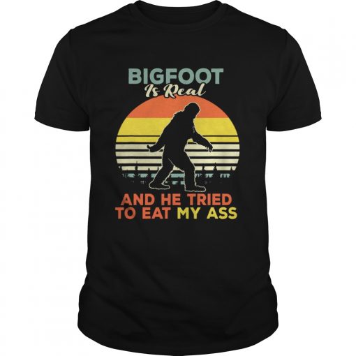 Bigfoot Is Real And He Tried To Eat My Ass Vintage Sunset Unisex Shirt 510x510 1