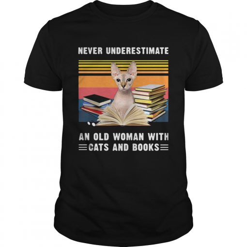 Never Underestimate An Old Woman With Cats And Books Sphynx Cat Vintage Retro Unisex 510x510 1