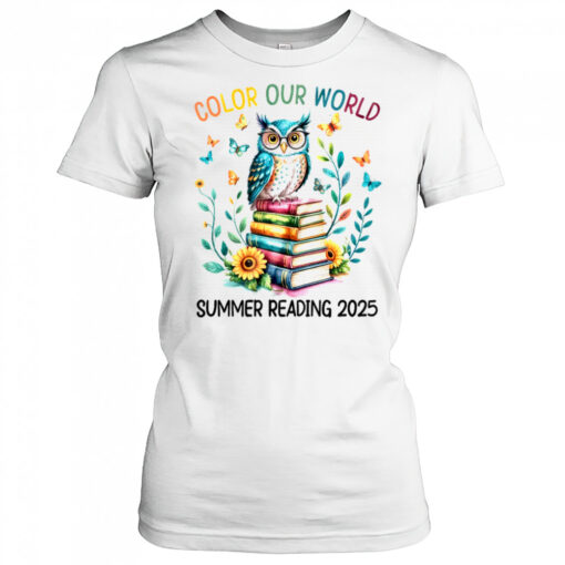 Color Our World Summer Reading Program 2025 Owl Teacher Shirt Womens T Shirt Xgxxhs