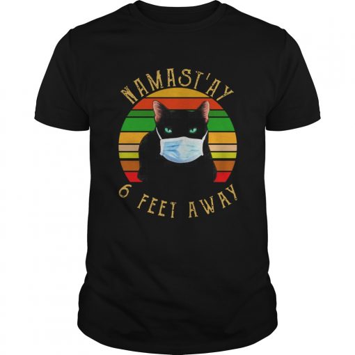Namastay 6 Feet Away Cat Face Mask Vintage Unisex 510x510