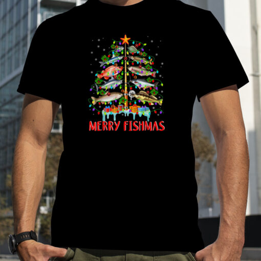 Merry Fishmas Funny Christmas Tree Lights Fish Fishing Rod Tshirt B0bm4nlqcv 41e5c0 0 1