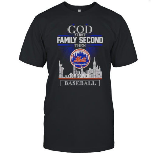 Skyline God First Family Second Then New York Mets Baseball Shirt Mens T Shirtq9