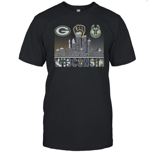 Green Bay Packers X Milwaukee Brewers X Milwaukee Bucks Wisconsin Legend Skyline Logo 2025 Shirt Mens T Shirtp5