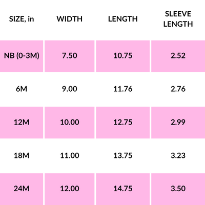 PRODUCT SIZE GUIDE 13 SIZE GUIDE INFANT FINE JERSEY BODYSUITE