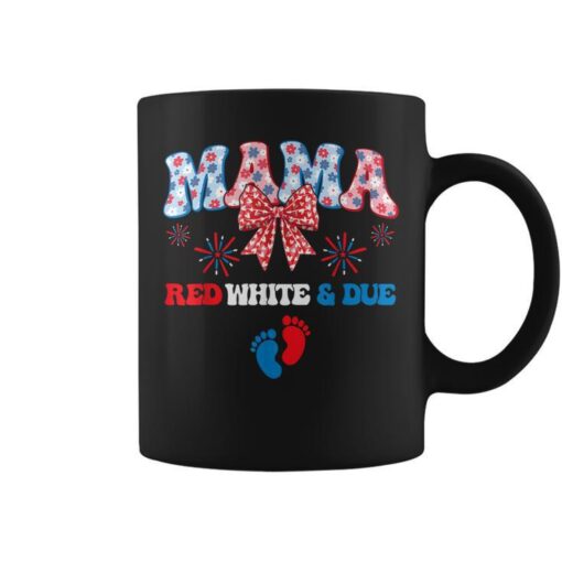 Mama Red White And Due 4Th Of July Pregnancy Reveal Floral Coffee Mug