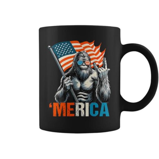 Bigfoot Merica Rock Usa American Flag 4Th Of July 2 Side Coffee Mug