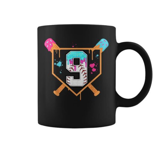 Baseball 9Th Birthday Ice Cream Drip 9 Year Old Birthday Boy Coffee Mug
