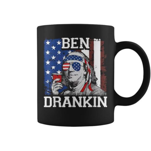 Ben Drankin 4Th Of July Usa Flag Drinking Beer Coffee Mug
