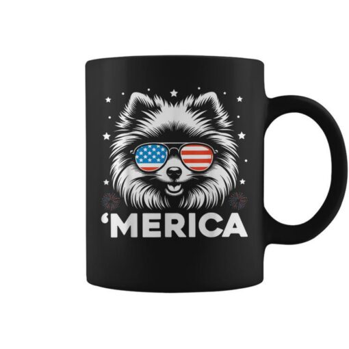 Vintage Pomeranian Dog Merica Patriotic Usa Flag 4Th Of July Coffee Mug