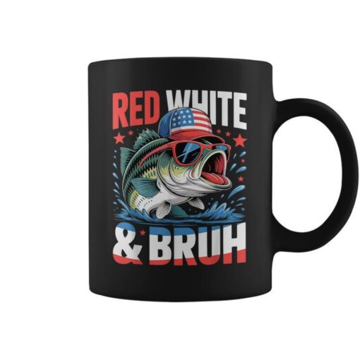 Patriotic 4Th Of July Boys Fishing Red White And Bruh Coffee Mug