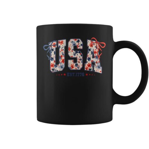 Floral Usa Coquette Bow Patriotic 4Th Of July American Flag Coffee Mug