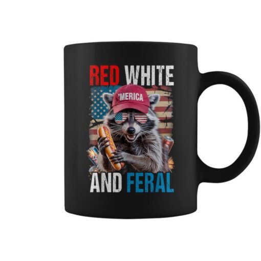 Red White And Feral Raccoon Patriotic 4Th Of July Usa Coffee Mug