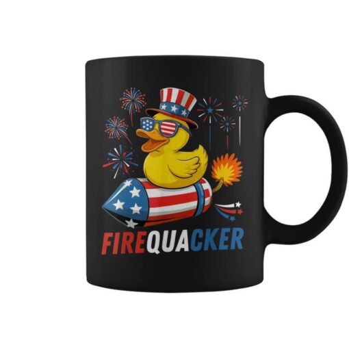 Patriotic Rubber Duck Firequacker Usa Flag 4Th Of July Coffee Mug