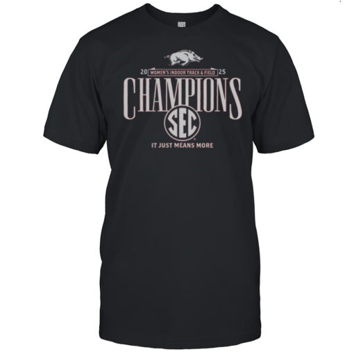 Arkansas Razorbacks 2025 Sec Womens Indoor Track Field Champions Locker Room T Shirt Mens T Shirt3i