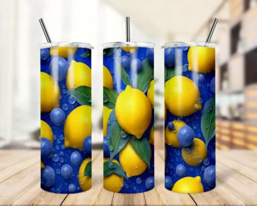 Fruit Lemons and Blueberries 20 oz Skinny Tumbler