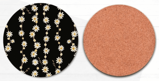 Daisy Flower Pattern On Black Coaster