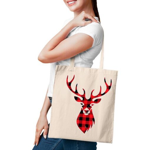 Christmas Idea Deer Red Plaid Family Matching Tote Bag