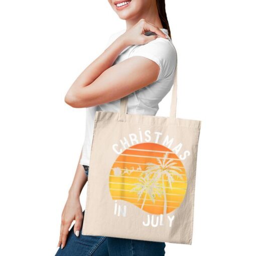 Summer Christmas In July Santa Sledge Sunset Palm Tote Bag