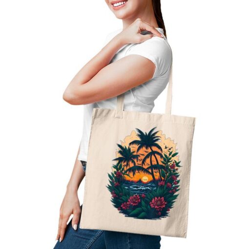 Cute Mountain Sunset Palm Trees Ocean Graphic Tote Bag