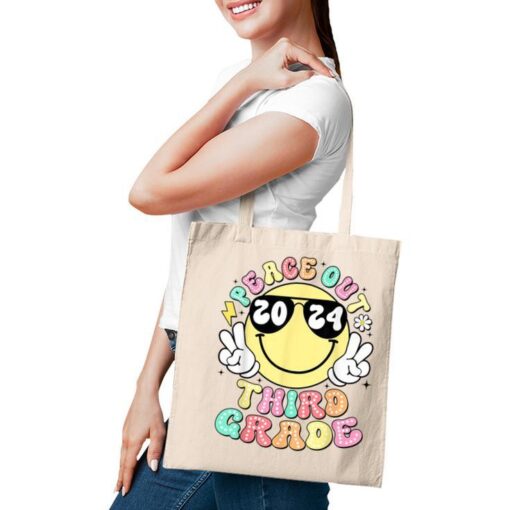 Peace Out Third Grade Retro Smile Last Day Of School 2024 Tote Bag