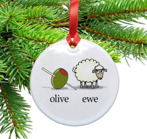 Heartfelt Olive Ewe I Love You Christmas Ornament