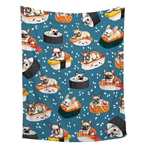 Soft French Bulldog Sushi Velveteen Plush Blanket