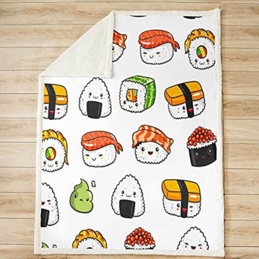 Kawaii Sushi Velveteen Plush Blanket