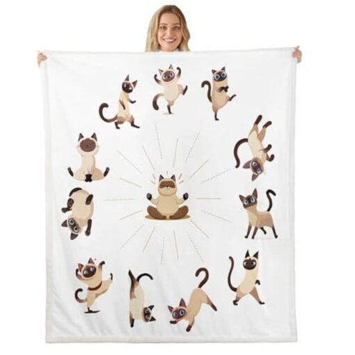 Charming Siamese Cat Velveteen Plush Blanket