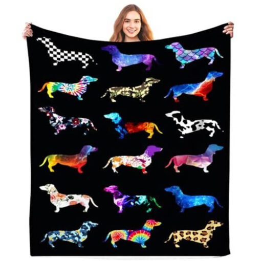 Dachshund Black Cat Velveteen Plush Blanket