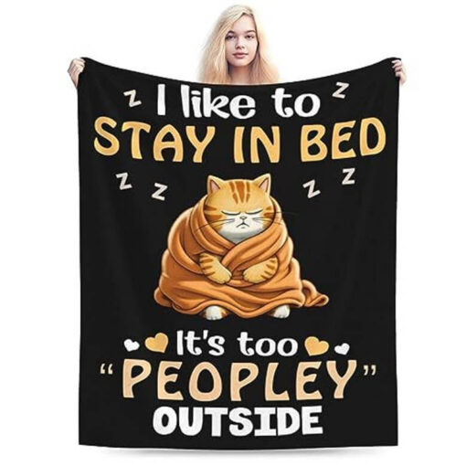 Stay In Bed Cat Velveteen Plush Blanket