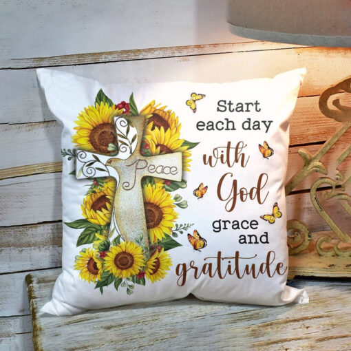Bible Verse Pillow - Scripture Pillow - God Pillow - Special Sunflower Pillow - Start Each Day With God
