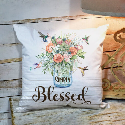 Bible Verse Pillow - Scripture Pillow - God Pillow - Simply Blessed - Beautiful Flower Pillow