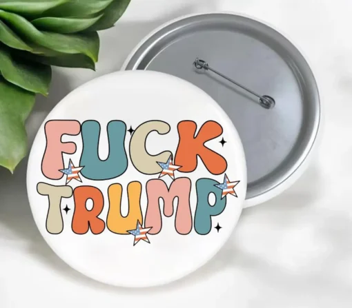 Retro Groovy F*ck Trump Vote For Kamala Pin Buttons