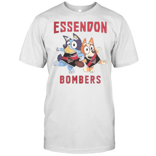 Cute Essendon Bombers Bluey Bandit Heeler And Chilli Heeler T-Shirt