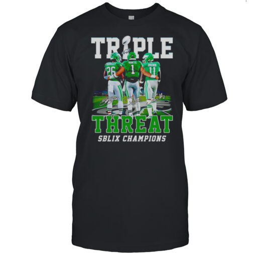 Triple Threat SB LIX Champions Philadelphia Eagles Barkley Hurts And Brown Shirt