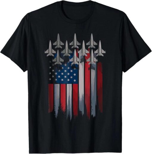 Vintage American Flag USA Fighter Jets 4th of July Patriotic T-Shirt