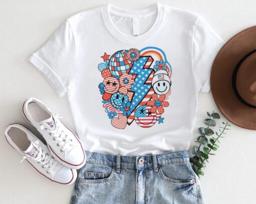 Retro 4th of July Shirt – Colorful Lightning Bolt America Tee