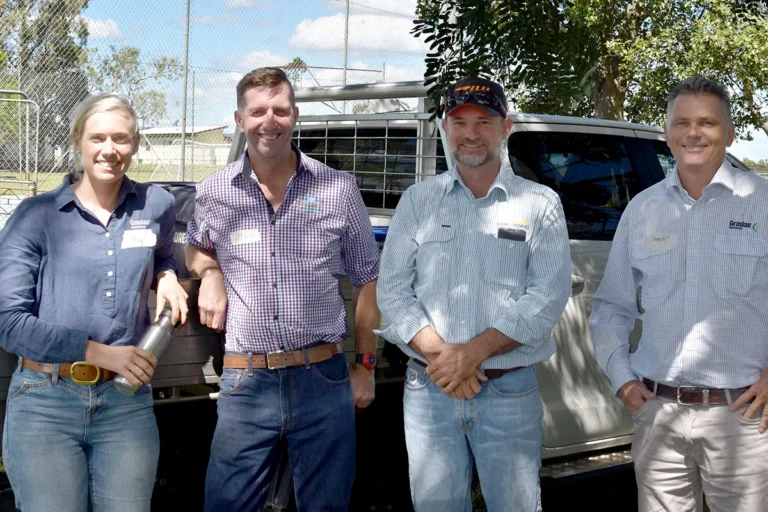 Meg Leahy, Graslan Herbicide, Matt Brown, Brown Cattle & Country Consultants, Chris Poole, NQ Dry Tropics, and Darren McGrath, Graslan Herbicide.