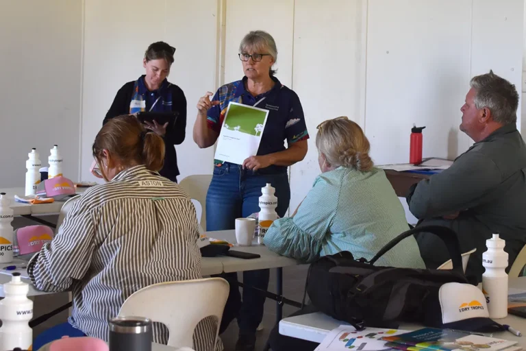 Department of Natural Resources and Mines, Manufacturing, Regional and Rural Development representative Juanita Joy presenting to landholders at Kilcummin Hall.
