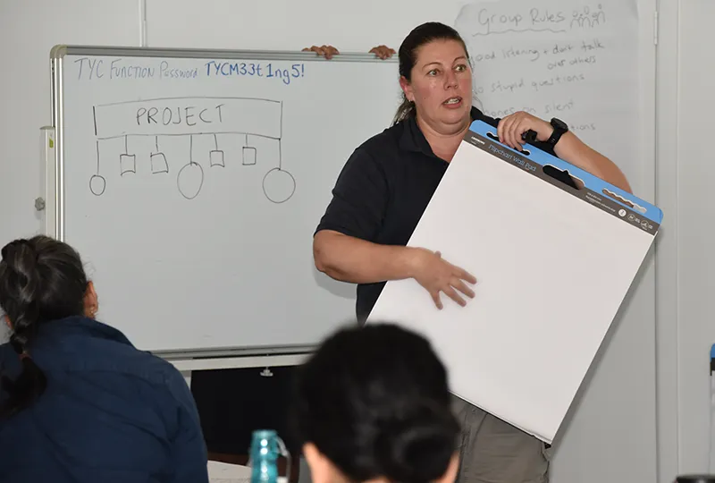 Dr Jules Funnell presenting at the survey workshop.