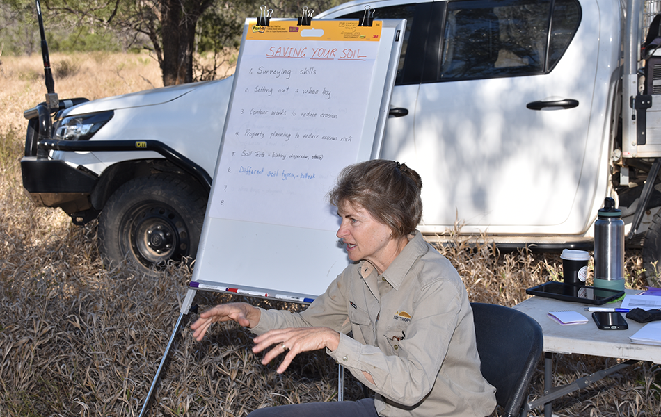 Soil Conservation Officer Bernie Claussen explains the principles behind whoa boys.