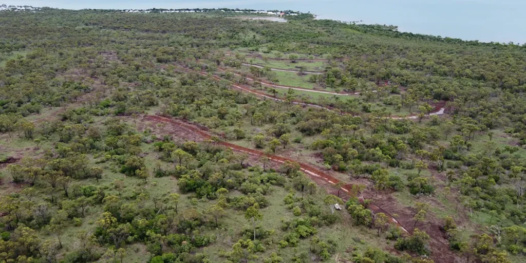 Glencoe from the air showing the diversion banks installed under the GRASS program.
